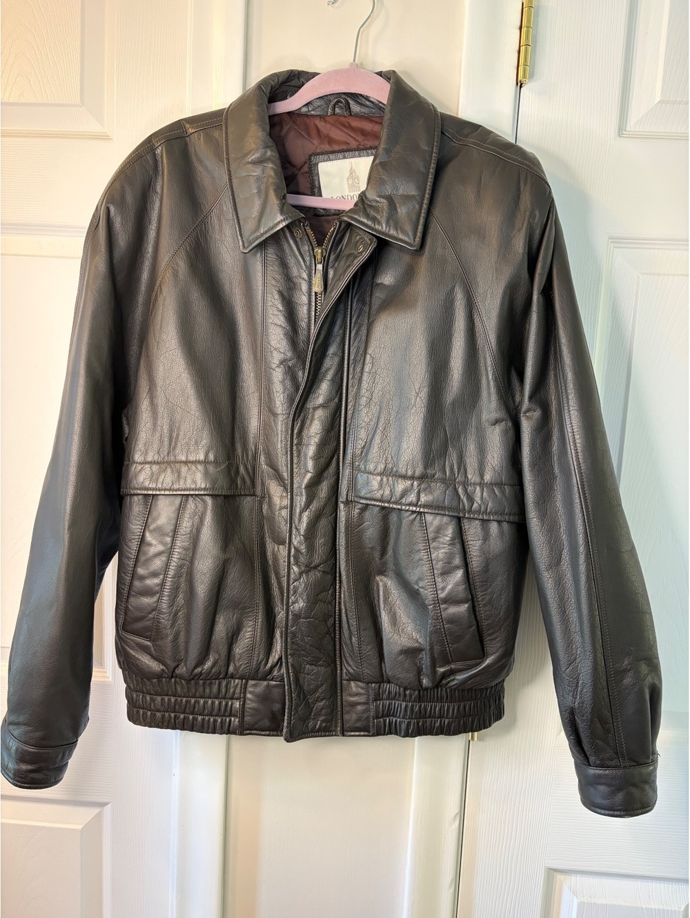 Vintage London Fog Men’s Brown Leather Jacket Quilted Lining - Large